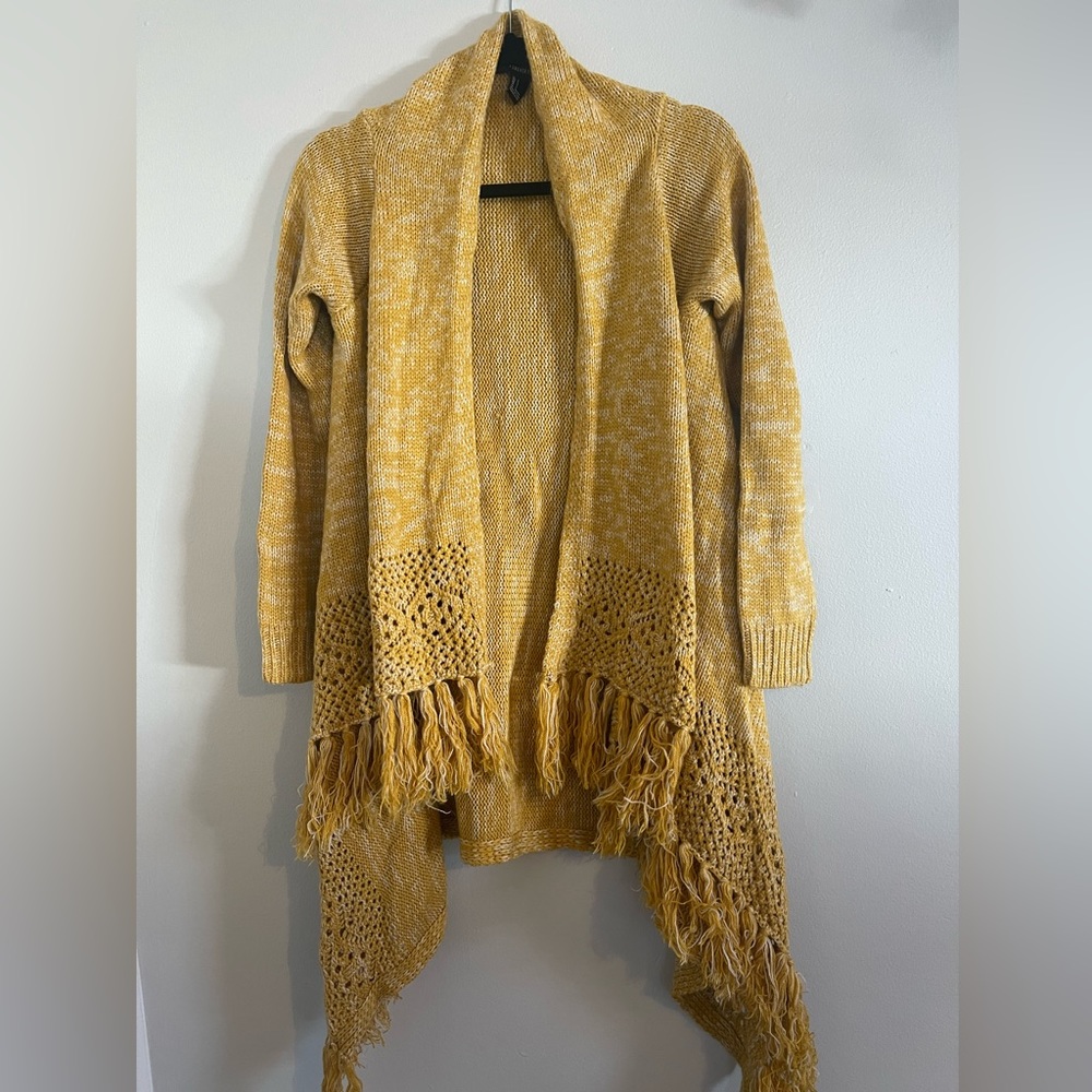 Forever 21 asymmetrical yellow knit cardigan, Size:S